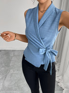 Sky Blue Sleeveless Tank Top With Tie-up Details