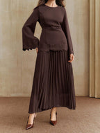 Applique Including Belt Pleats Maxi Dresses