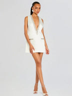 V-neck Rhinestone-studded Sleeveless Temperament Grace Parties Mini&Short Dresses