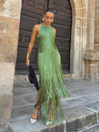 Halter Tassel Reunion Formal Dress Maxi Dresses