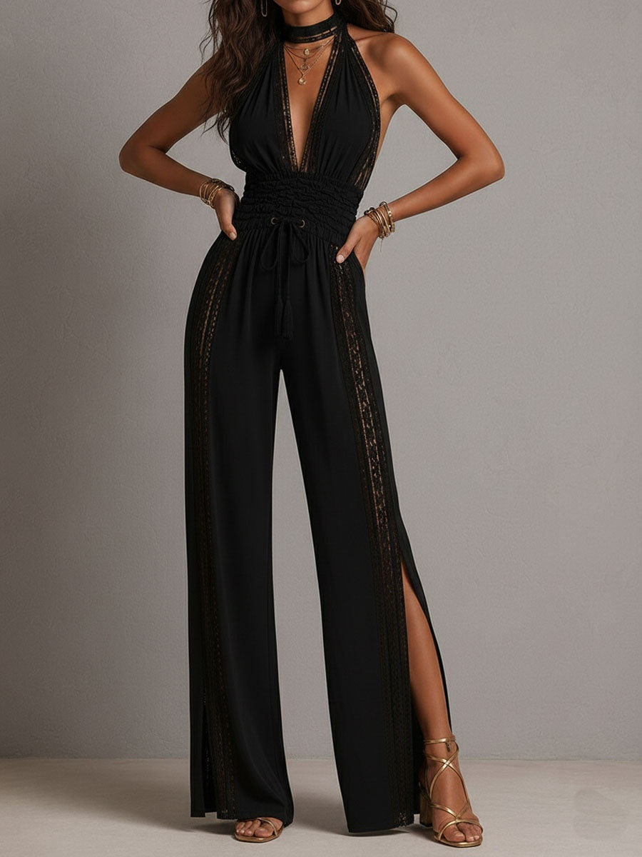 V-neck Lace Stitching Temperament Grace Pants Jumpsuits