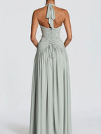 Deep V Halter Backless Maxi Dresses