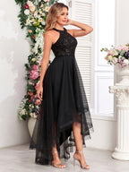 Halter Sequins Mesh Irregular Hem Formal Dress Maxi Dresses