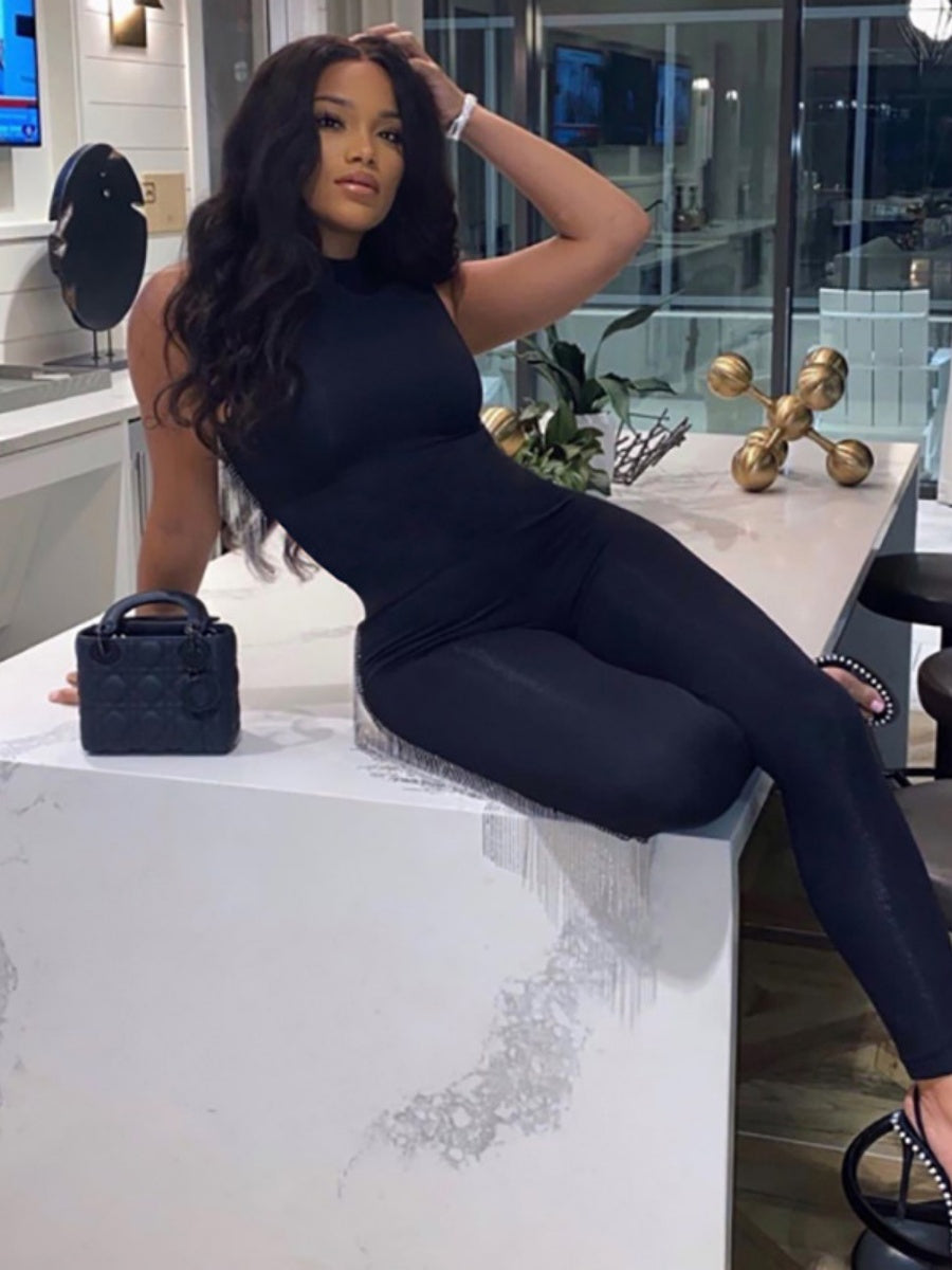 Slim-fit Round Neck Sleeveless Jumpsuit