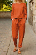 Gemma Long Sleeves Top Bow Knot Tapered Pants Set