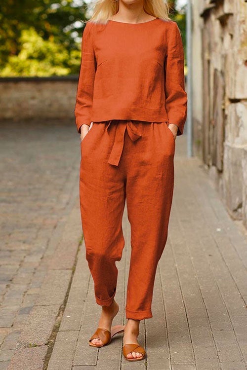 Gemma Long Sleeves Top Bow Knot Tapered Pants Set