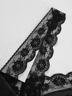 Black Sexy Hollowed-out V-neck Lace Trim Fishtail Long Dress