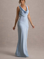 Satin Fitted Bodycon Fishtail Backless Sexy Zipper Maxi Dresses