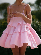 Pure Cotton Cake Skirt Backless Camisoles Beach Cover-up Mini&Short Dresses