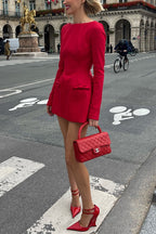 Elegant Long Sleeves Bow Detail Mini Dress
