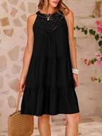 A-line Short Dress With Hollowed-out Lace Trim And Halter Neck