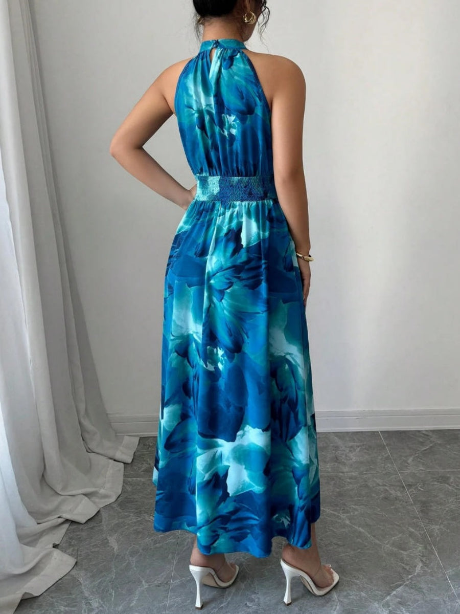 Printed Halter Sleeveless Vacation And Leisure Maxi Dresses