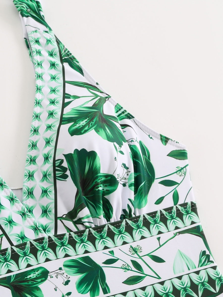 Blue And White Porcelain Print One-piece Slimming And Figure-flattering Long Swimsuit And Sun Protection Dress Two-piece Set