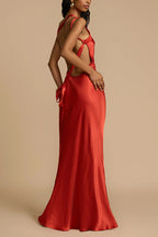 Zippered Single Shoulder Satin Maxi Dresses