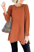 Side Split Ribbed Trim Loose Mid Sweater