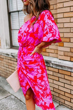 One Shoulder Waisted Ruched Floral Dress