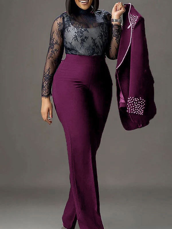 Pearl Long-Sleeved Slim-Fit Elastic Two-Piece Suit