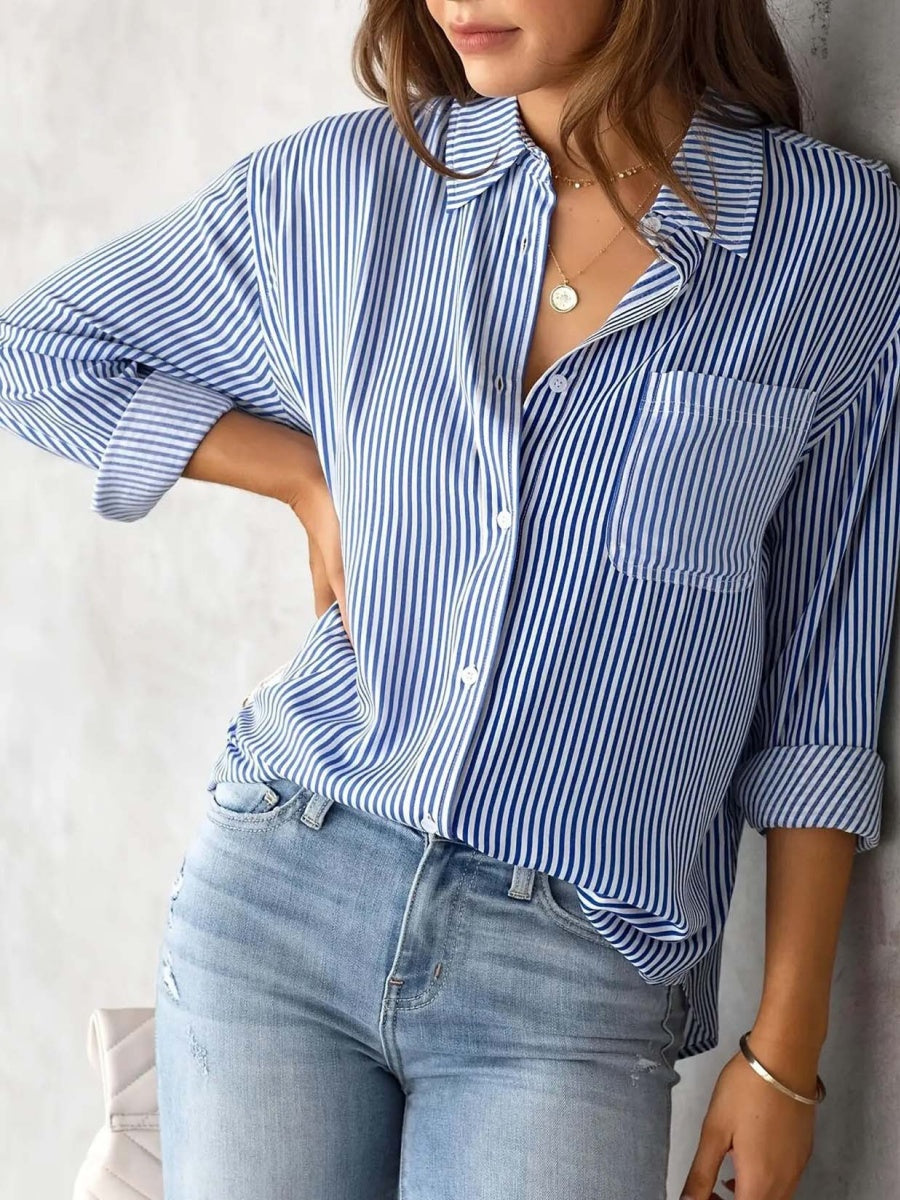 Loose-fit Long Sleeve Stripes Stripes Shirts