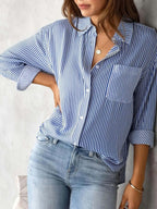 Loose-fit Long Sleeve Stripes Stripes Shirts