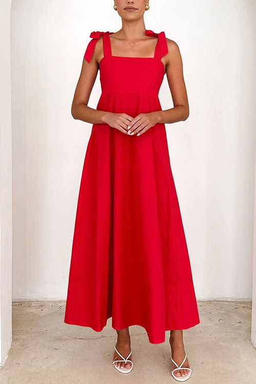 Bow Shoulder Empire Waist Swing Maxi Cami Dress