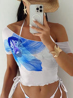 Finalized Floral Print Tie-up Bikini Three-piece Set