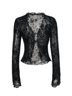 Deep V-neck Chiffon Burning Flowers Long Sleeve Designer Shirt