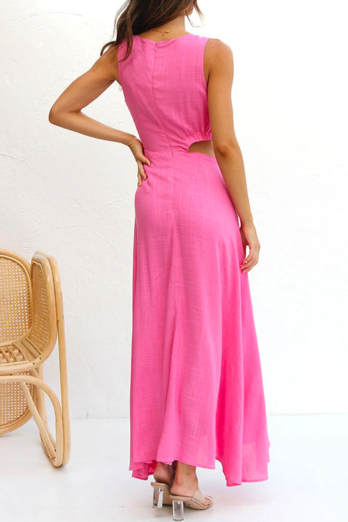 Sleeveless Cut Out Waist High Slit Maxi Swing Dress