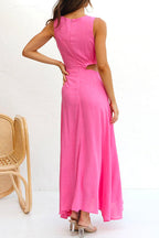 Sleeveless Cut Out Waist High Slit Maxi Swing Dress