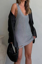 Ripped Scoop Neck Knit Mini Tank Dress