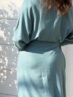 Lapel-front, Fitted Waist, Belted Solid Color Cardigan Long Dress