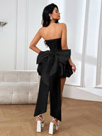 Sexy Backless Strapless Mini Dress With Large Bow