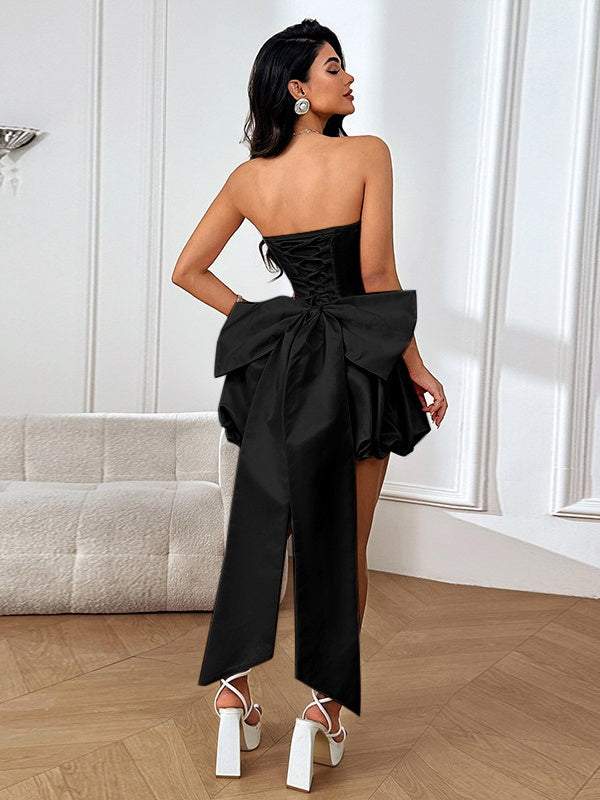 Sexy Backless Strapless Mini Dress With Large Bow