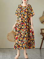 Look At The Sky Round Neck Short Sleeves A-line Dress