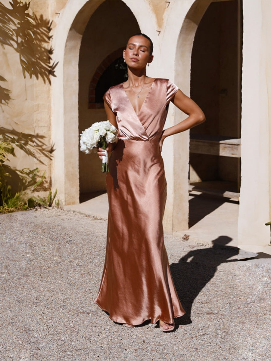 Satin V-neck Sexy Fishtail Maxi Dress