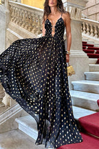Cut Out Polka Dot Tiered Swing Maxi Cami Dress