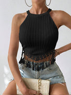 Tassel Textured Fabric Short Cropped Tank Top
