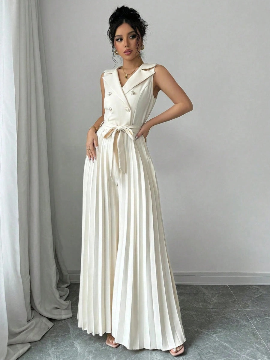 Commuting Suit Collar Pleated Pants Double-breasted Jumpsuits