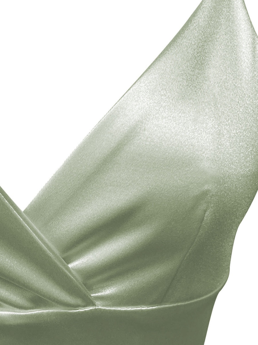 V-neck Camisoles Satin Mini&Short Dresses