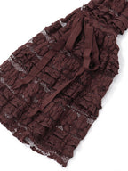 Square Collar Lace Trim Lace Up Long Sleeve Mini&Short Dresses