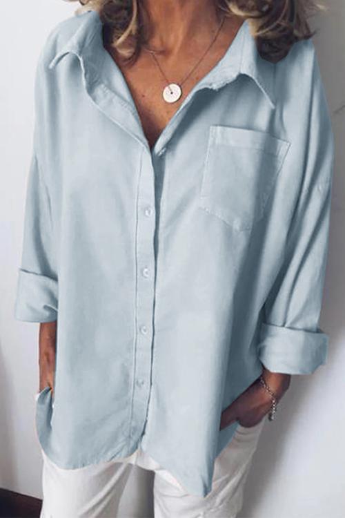 Casual Style Solid Long Sleeve Blouse Shirt