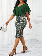Mesh V-neck Hip-hugging Midi Dresses