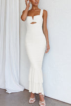 Solid Color High Waist Pleated Mermaid Dress