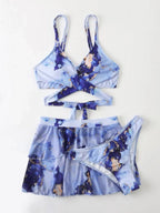 Marble Print Bikini Beach Dress Three-Piece Set