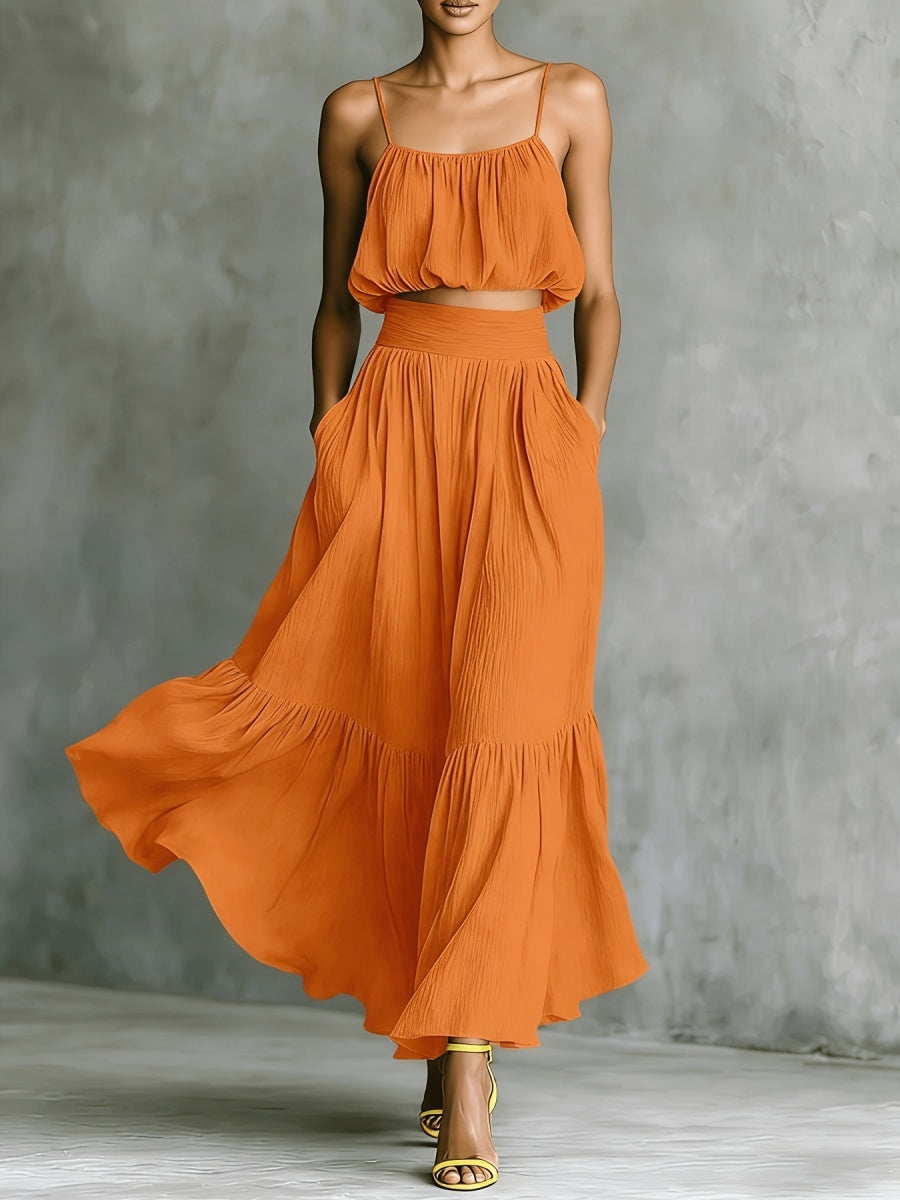 Strapless Loose Cropped High-waisted Midi Skirt Set 2-piece Sets