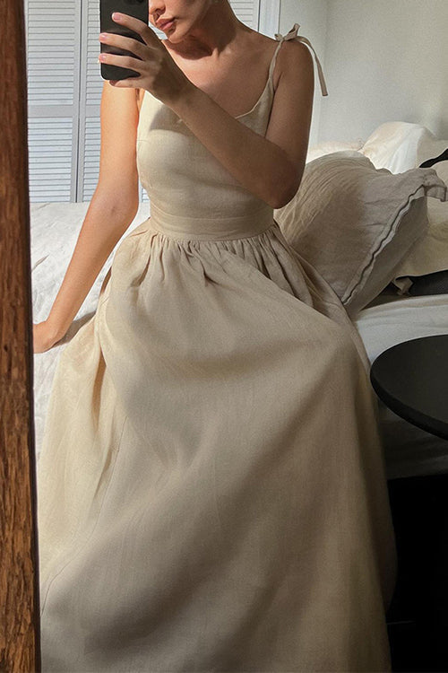 Tie Shoulder Backless Waisted Swing Maxi Cami Dress