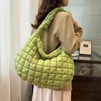Lightweight Quilted Grid Puffer Tote Bag
