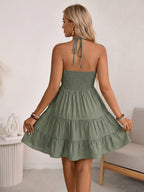 Halter V-neck Drawstring Loose-fit Vacation Maxi Dresses