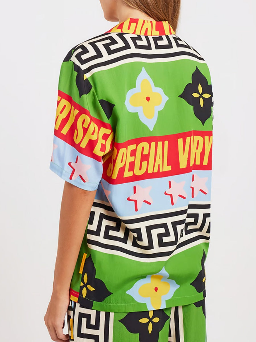 Printed Vacation Long-sleeved Shirt Pants Wide Leg Set 2-piece Sets