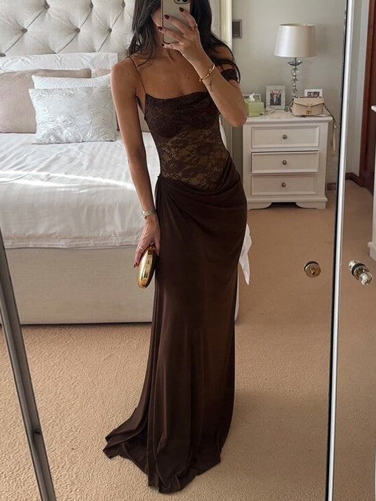 Spaghetti Strap Lace Patchwork Long Dress