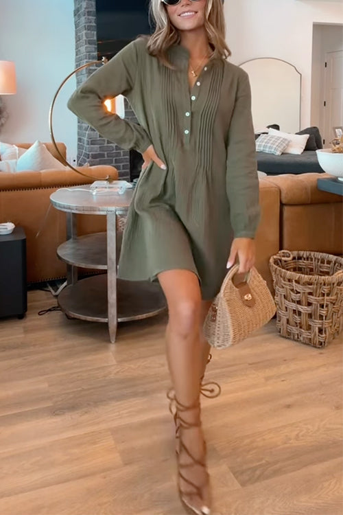 Long Sleeves Button Up Mini Shirt Dress
